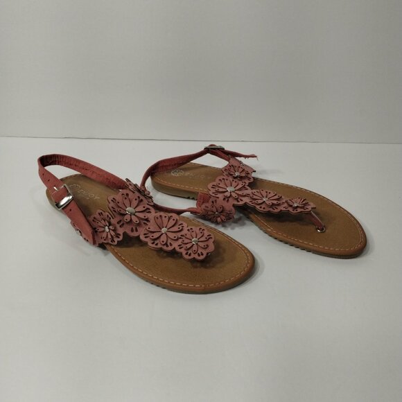 Enjoy Shoes Studded Flat Sandals Womens Size 38 Pink Flowers Adjustable Straps - Picture 4 of 10